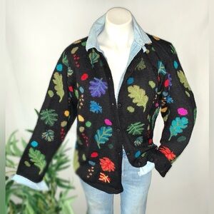 Soft Inca Alpaca Knit Cardigan Leaf Embroidered
